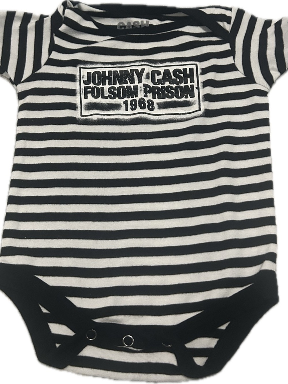 Ash Black and White Striped Baby Bodysuit with 'CASH' Print